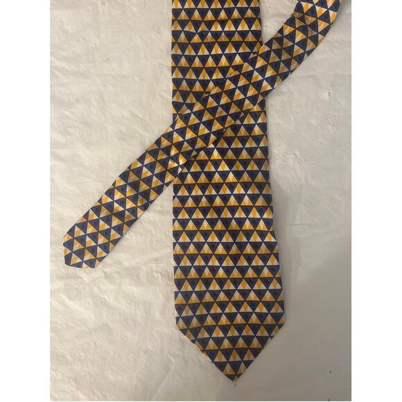 Echo Geometric Yellow & Blue Silk Tie Made in Italy Necktie - Picture 6 of 11